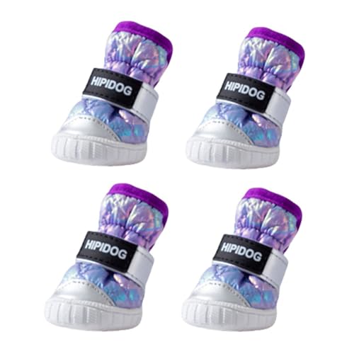 MeiAOBest Wasserdichte Winter-Hundestiefel, Farbverlauf, rutschfest, für kaltes Wetter, warme Schuhe mit verstellbaren Riemen, weich, dick, Pfotenschutz für kleine, mittelgroße Hunde, Violett von MeiAOBest
