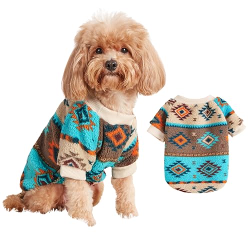 Pullover für kleine Hunde, Bohemian-Stil, ethnischer Stil, weich, warm, Welpen, Plüschpullover, Weste, Kapuzenpullover, Weihnachtskostüm, für kaltes Wetter, warmes Outfit, Neujahrsmantel, Seeblau Pullover für kleine Hunde, Bohemian-Stil, ethnischer Stil, weich, warm, Welpen, Plüschpullover, Weste, Kapuzenpullover, Weihnachtskostüm, für kaltes Wetter, warmes Outfit, Neujahrsmantel, Seeblau von MeiAOBest