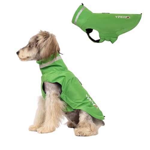 Regenmantel für kleine Hunde, reflektierend, verstellbar, hoher Ausschnitt, wasserdichte Hundeweste mit Traktionsloch, leichter Regenponcho für kleine und mittelgroße Hunde, Größe S (Grün) von MeiAOBest