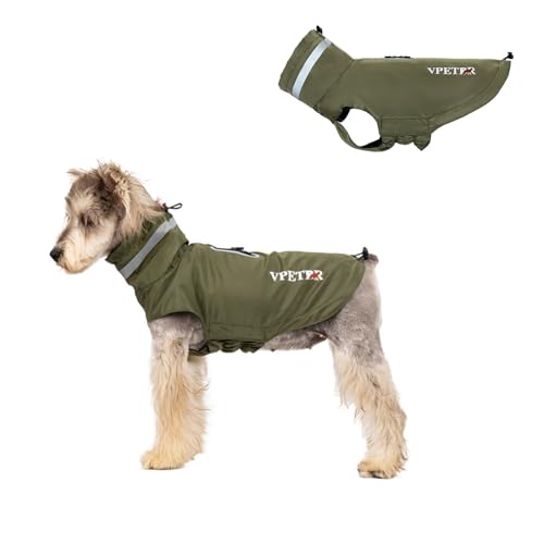 Regenmantel für kleine Hunde, reflektierend, verstellbar, hoher Halsausschnitt, wasserdichte Hundeweste mit Traktionsloch, leichter Regenponcho für kleine und mittelgroße Hunde, Größe M, Olivgrün Regenmantel für kleine Hunde, reflektierend, verstellbar, hoher Halsausschnitt, wasserdichte Hundeweste mit Traktionsloch, leichter Regenponcho für kleine und mittelgroße Hunde, Größe M, Olivgrün von MeiAOBest