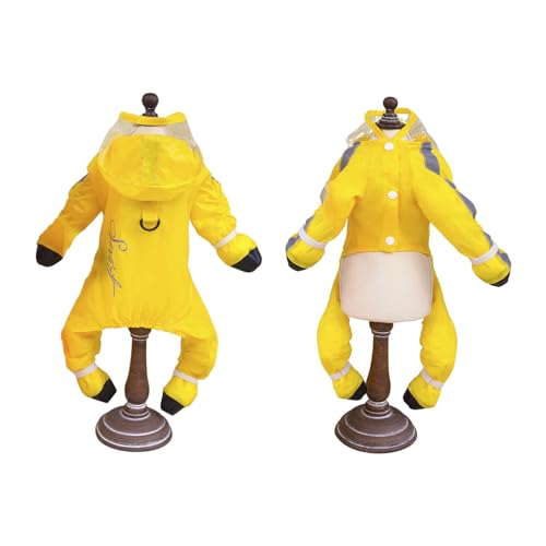 Regenmantel für kleine Hunde mit D-Ring, vollständige Abdeckung, wasserdicht, Regenponcho, Overall mit Regenstiefeln, Vierbeiner, Regenbekleidung für kleine, mittelgroße Hunde, Größe S (Gelb) von MeiAOBest