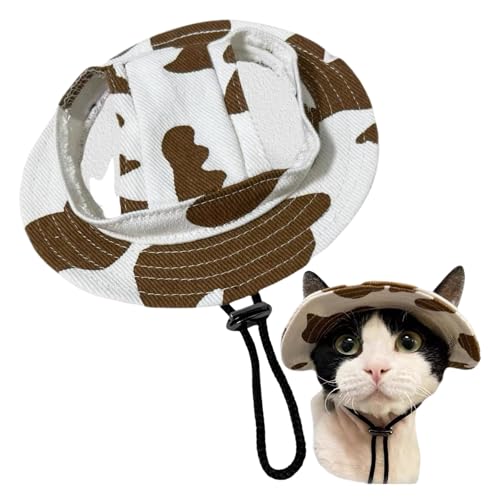 Runde Hüte für kleine Hunde, Katzen- und Hunde, Fischerhut mit Ohrloch, verstellbarer Haustier-Sonnenschutz, Reise-/Sporthut für Katzen, kleine, mittelgroße Hunde, Größe M (Kaffeeweiß) von MeiAOBest