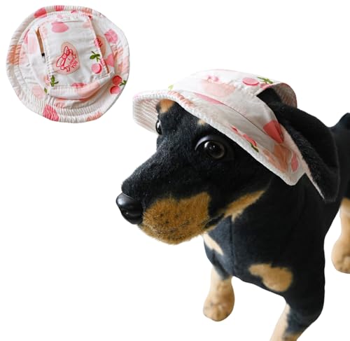 Runde Hüte für kleine Hunde, Katzen- und Hunde, Fischerhut mit Ohrloch, verstellbarer Haustier-Sonnenschutz, Reise-/Sporthut für Katzen, kleine, mittelgroße Hunde, Größe M (Rosa 2) von MeiAOBest