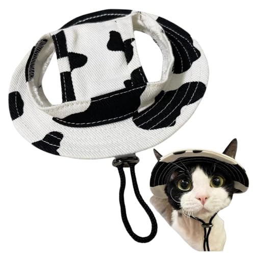 Runde Hüte für kleine Hunde, Katzen- und Hunde, Fischerhut mit Ohrloch, verstellbarer Haustier-Sonnenschutz, Reise-Sporthut für Katzen, kleine, mittelgroße Hunde, Größe S (Schwarzweiß) von MeiAOBest