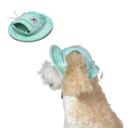 Runde Hüte für kleine Hunde, Katzen- und Hundehut, Fischerhut mit Ohrloch, verstellbarer Haustier-Sonnenschutz, Reise-Sporthut für Katzen, kleine, mittelgroße Hunde, Größe S (Tie-Dye-Grün) von MeiAOBest