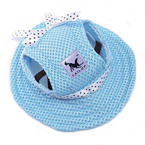 Runde Hüte für kleine Hunde, Katzenhut mit Ohrloch, verstellbarer Haustierhut für draußen, Sonnenschutz, Reise, Sport, Hut für Katzen, kleine, mittelgroße Hunde, Größe L (Blau 5) von MeiAOBest