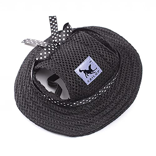 Runde Hüte für kleine Hunde, Katzenhut mit Ohrloch, verstellbarer Haustierhut für draußen, Sonnenschutz, Reise, Sport, Hut für Katzen, kleine, mittelgroße Hunde, Größe M (Schwarz 5) von MeiAOBest