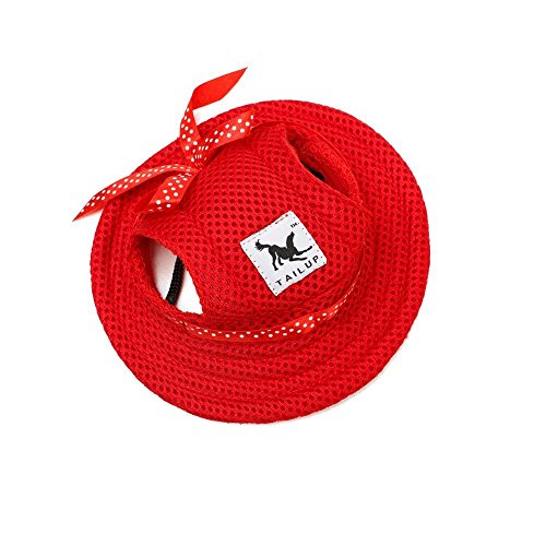 Runde Hüte für kleine Hunde, Katzenhut mit Ohrloch, verstellbarer Haustierhut für draußen, Sonnenschutz, Reise, Sport, Hut für Katzen, kleine, mittelgroße Hunde, Größe S (Rot 5) von MeiAOBest