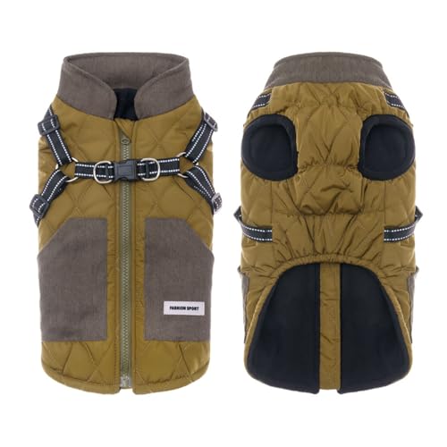 Ultra-warme, reflektierende Hundegeschirr-Jacke mit zwei D-Ringen, Reißverschluss auf der Rückseite, Fleecefutter, Windjacke, für kaltes Wetter, Haustier, Outdoor, Spazierengehen, Mantel für von MeiAOBest