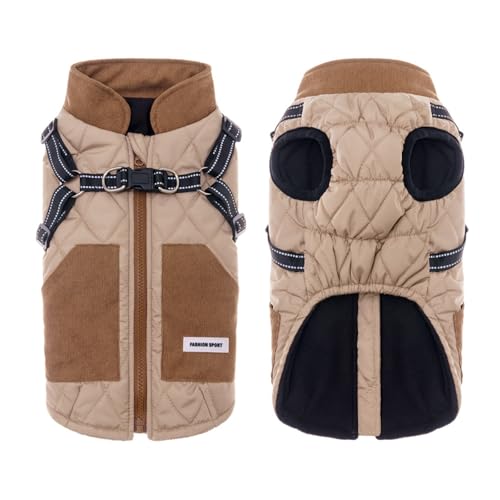 Ultra-warme, reflektierende Hundegeschirr-Jacke mit zwei D-Ringen, Reißverschluss auf der Rückseite, Fleecefutter, Windjacke, für kaltes Wetter, Haustier, Outdoor, Spazierengehen, Mantel für von MeiAOBest