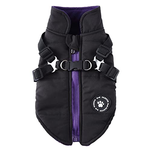 Hund Warme Mäntel Jacken, Hundegeschirr und Mantel Reißverschluss 2 in 1 Winterjacke No Pull Hundeweste Harness Outfit Mäntel für Welpen Kleine Mittlere Hunde_XL(Schwarz) von MeiAOBest