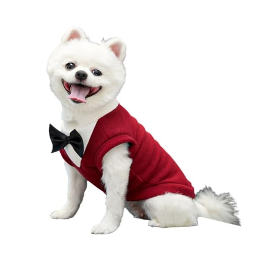Warme Winterkleidung für Hunde, Hochzeitsjacke, formelle Weste mit Schleife und D-Ring, für kaltes Wetter, für Katzen, Welpen, kleine, mittelgroße und große Hunde, Größe XXL (rot) von MeiAOBest