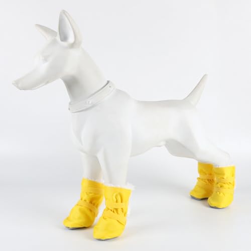 Warme Winterschuhe für Hunde, mit Einlegesohlen, wasserdicht, rutschfest, Baumwolle, Pfotenschutz, weich, langlebig, für Welpen, kleine, mittelgroße Hunde, Gelb, 4 Stück Warme Winterschuhe für Hunde, mit Einlegesohlen, wasserdicht, rutschfest, Baumwolle, Pfotenschutz, weich, langlebig, für Welpen, kleine, mittelgroße Hunde, Gelb, 4 Stück von MeiAOBest