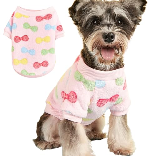 Warmer Winter-Plüschpullover für kaltes Wetter, schöne Flanellkleidung für Katzen, Welpen, kleine Hunde, Größe XXL (rosa Schleife) von MeiAOBest