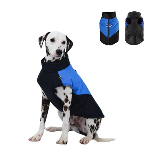 Warmer Wintermantel für Hunde mit D-Ring, leicht wasserdicht, Farbblockierung, Hundekleidung für kleine, mittelgroße und große Hunde, Größe 4XL (Schwarz und Blau) von MeiAOBest