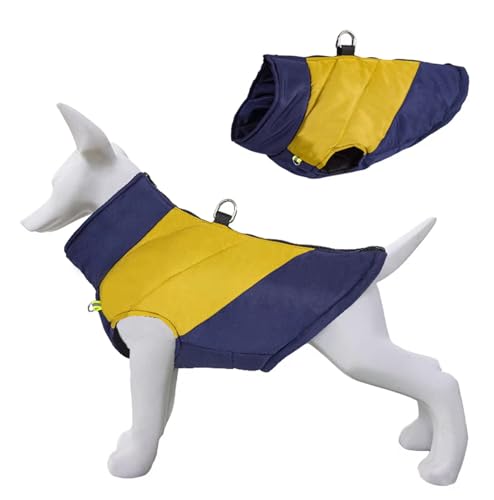 Warmer Wintermantel für Hunde mit D-Ring, leicht wasserdicht, Farbblockierung, Hundekleidung für kleine, mittelgroße und große Hunde, Größe L, Marineblau und Gelb Warmer Wintermantel für Hunde mit D-Ring, leicht wasserdicht, Farbblockierung, Hundekleidung für kleine, mittelgroße und große Hunde, Größe L, Marineblau und Gelb von MeiAOBest