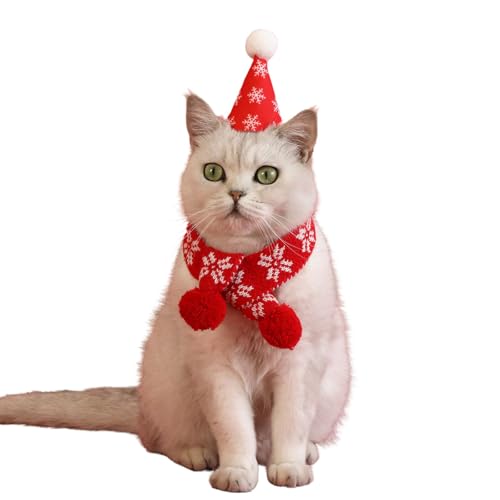 Weihnachtsmütze, Halstuch-Set für Haustiere, niedliche Katze, Hund, Schneeflocke, Weihnachtsmann, Weihnachtsmann, Weihnachtsmann-Kostüm, verstellbar, für Katzen, Welpen, kleine Hunde, Rot, 2 Stück Weihnachtsmütze, Halstuch-Set für Haustiere, niedliche Katze, Hund, Schneeflocke, Weihnachtsmann, Weihnachtsmann, Weihnachtsmann-Kostüm, verstellbar, für Katzen, Welpen, kleine Hunde, Rot, 2 Stück von MeiAOBest