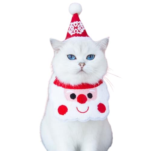 Weihnachtsmütze, Halstuch-Set für Haustiere, niedliche Katze, Hund, Schneeflocke, Weihnachtsmann, Weihnachtsmann, Weihnachtsmann-Kostüm, verstellbare Weihnachtsmütze, Lätzchen, Kostüm für Katzen, Weihnachtsmütze, Halstuch-Set für Haustiere, niedliche Katze, Hund, Schneeflocke, Weihnachtsmann, Weihnachtsmann, Weihnachtsmann-Kostüm, verstellbare Weihnachtsmütze, Lätzchen, Kostüm für Katzen, von MeiAOBest