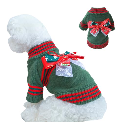 Weihnachtspullover für Haustiere, für Katzen und Hunde, Strickpullover mit Schleife, für kaltes Wetter, Welpen, 2 Beine, Strickwaren für Katzen, Welpen, kleine Hunde, Größe M, Grün Weihnachtspullover für Haustiere, für Katzen und Hunde, Strickpullover mit Schleife, für kaltes Wetter, Welpen, 2 Beine, Strickwaren für Katzen, Welpen, kleine Hunde, Größe M, Grün von MeiAOBest