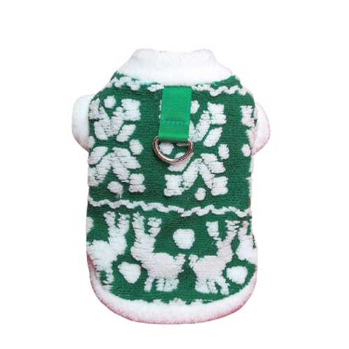 Weihnachtspullover für Katzen und Hunde, warme Winterweste, Welpen, Weihnachten, Schneeflocke, Hirsch, Kostüm mit D-ing, Welpen, Neujahr, Plüsch, Pullover, Größe L (Grün) von MeiAOBest