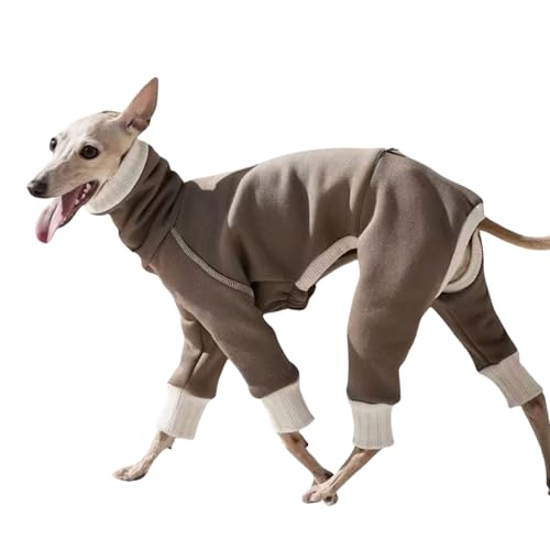 Windhund-Winterkleidung, elastisch, Whippet, vierbeinig, Fleece-Mantel, schlanker Hund, kaltes Wetter, Overall, Pyjama, Größe XL, Braun von MeiAOBest