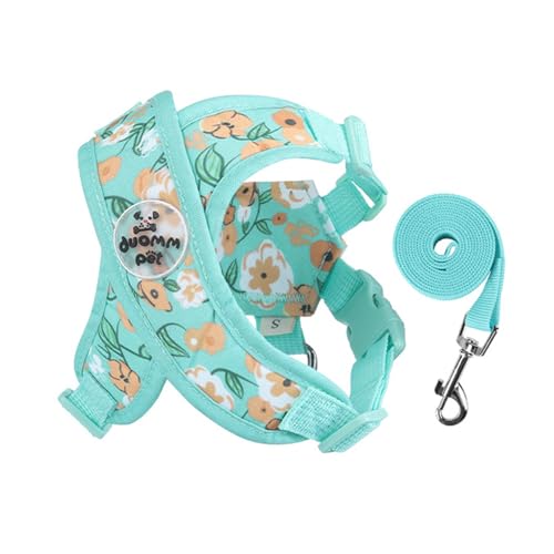 X-Type Hundegeschirr, mit Leine, verstellbar, atmungsaktiv, für kleine Hunde, Blume, kein Würgen, ausbruchsicher, für den Außenbereich, für kleine und mittelgroße Hunde, Größe L, Grün von MeiAOBest