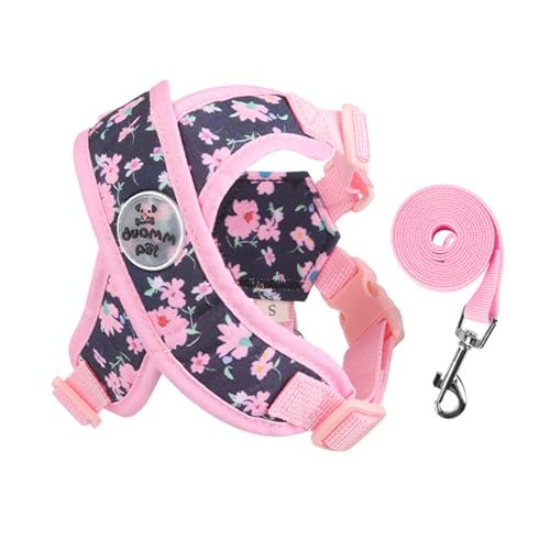 X-Type Hundegeschirr, mit Leine, verstellbar, atmungsaktiv, für kleine Hunde, Blume, kein Würgen, ausbruchsicher, für den Außenbereich, für kleine und mittelgroße Hunde, Größe L, Rosa X-Type Hundegeschirr, mit Leine, verstellbar, atmungsaktiv, für kleine Hunde, Blume, kein Würgen, ausbruchsicher, für den Außenbereich, für kleine und mittelgroße Hunde, Größe L, Rosa von MeiAOBest