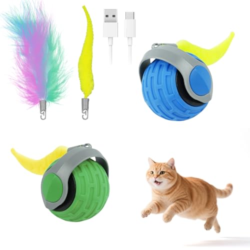 Chase Master Pro Katzenspielzeug Elektrisch, 2 Pcs Geräuscharmes Katzenball Elektrisch, USB Wiederaufladbar Katzenspielzeug Selbstbeschäftigung Rolling Ball mit Schwanz, Interaktives Katzen Spielzeug Chase Master Pro Katzenspielzeug Elektrisch, 2 Pcs Geräuscharmes Katzenball Elektrisch, USB Wiederaufladbar Katzenspielzeug Selbstbeschäftigung Rolling Ball mit Schwanz, Interaktives Katzen Spielzeug von MeiKYing