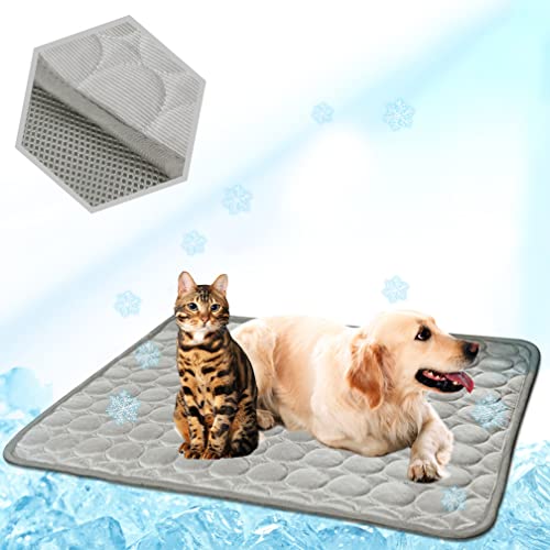 MeiLiMiYu Kühlmatte für Hunde, waschbar, Eisseide, selbstkühlende Pad, Decke (101,6 x 71,1 cm, Grau) von MeiLiMiYu