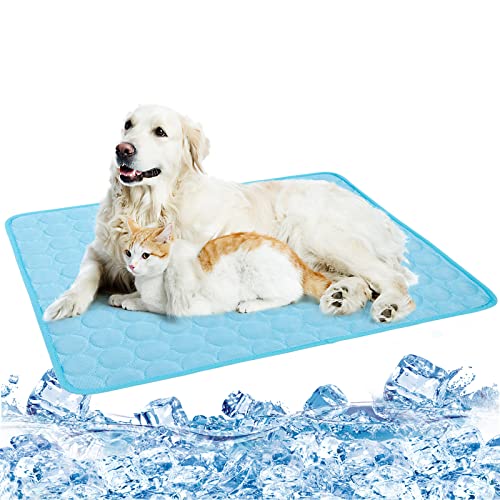 MeiLiMiYu Kühlmatte für Hunde, waschbar, Eisseide, selbstkühlende Pad, Decke (101,6 x 71,1 cm, blau) von MeiLiMiYu