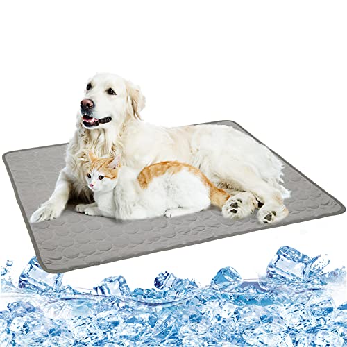 MeiLiMiYu Waschbare Hunde-Kühlmatte, Eisseide, selbstkühlende Decke, Kühlmatte für Hunde (71,1 x 55,9 cm, Hellgrau) von MeiLiMiYu