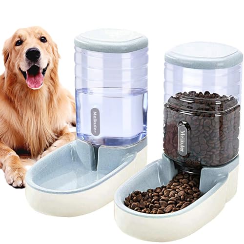 Automatischer Futterspender 3.8L,Wasserspender 3.8L Feeder Futterautomat Trockenfutter Spender Futterstation für Hunde Katze Haustiere (Grau) von Meijeegu