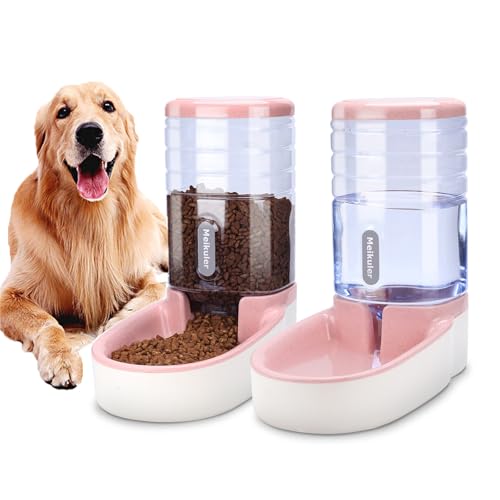 Automatischer Futterspender 3.8L,Wasserspender 3.8L Feeder Futterautomat Trockenfutter Spender Futterstation für Hunde Katze Haustiere (Rosa) von Meijeegu