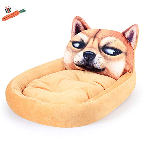 Mateju Hundebett für Katzen und Hunde mit Plüsch, Deluxe Rund in Doughnut-Form Hundesofa Hundematte weichem rutschfest Katzenbett (small,Shiba Inu) von Meiju
