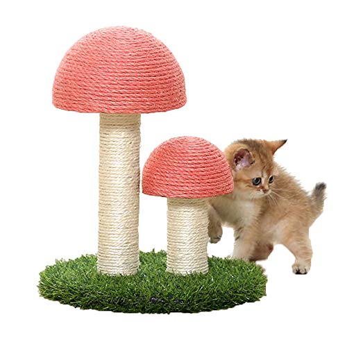 Leinen Pilz Modell Katzen Klettergerüst, Katzenschleifklauen, Katzenmolarenspielzeug,Katzenkratzbrett, Anti Kratz Pilz & Simulation Rasen für Haustiere (Rosa) von Meikuler