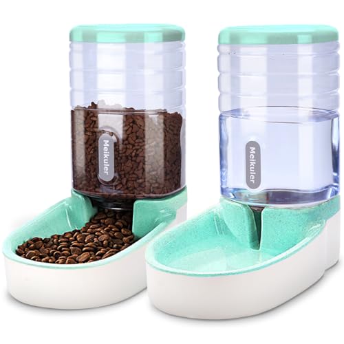 Meijeegu Futterspender für Haustiere, 3,8L Futterspender und Wasserspender Mit Futterschaufel Set für kleine und groß Hunde, Katzen und Haustiere(Grün) von Meikuler