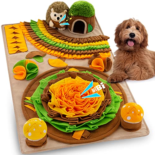 Meilzer Haustier-Schnüffelmatte für Hunde, Igel-Puzzle-Spielzeug, große Schnüffelmatte mit quietschenden Pilzen, tragbare Indoor/Outdoor-Grabmatte für Futtersuche und Stressabbau von Meilzer