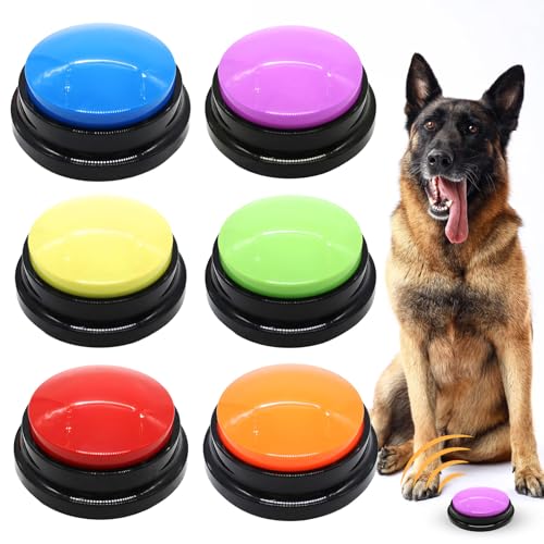 Mein HERZ Buzzer mit Aufnahmefunktion,6 Stück Hunde Buzzer Training Hunde Intelligenzspielzeug,Haustier Talking Training Antwort Buzzer, 30 Sekunden Aufnahme &Wiedergabe für Hund Interaktion von Mein HERZ