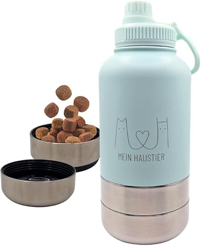Mein Haustier TravelBuddy 3-in-1 Hundewasserflasche Blau mit Napf für unterwegs - Auslaufsicher & Tragbar | Trinkbehälter für Welpen und Haustiere | Hundetrinkflaschen Reisen & Spazierengehen von Mein Haustier