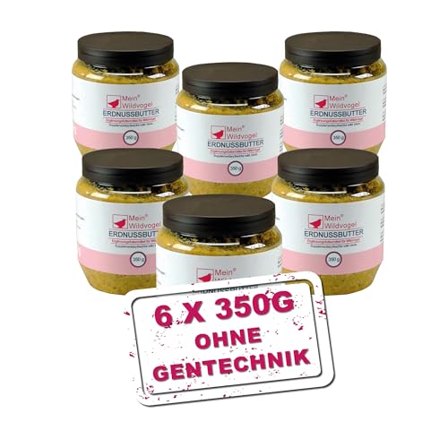MeinWildvogel - Erdnussbutter 6 x 350g, nährstoffreiches Fettfutter mit Sonnenblumenkerne für Wildvögel und Gartenvögel. Ganzjähriges Weichfutter/Peanut Butter für Ihre Vögel, ohne Gentechnik von Mein Wildvogel