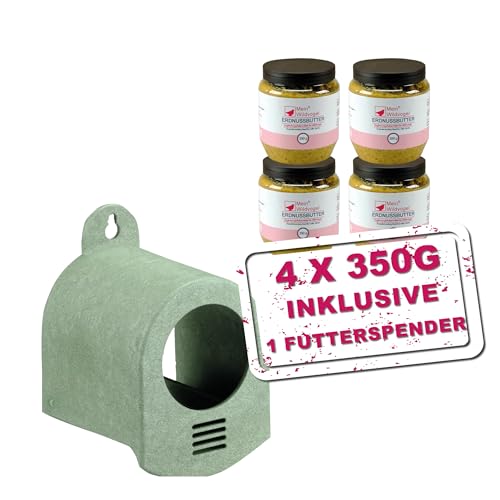 Mein Wildvogel MeinWildvogel - Erdnussbutter und Spender Starter Set, 1x Futterspender 4X Erdnussbutter 350g, 100% recycelter und ganzjährig nutzbarer Spender, nährstoffreiches Fettfutter von Mein Wildvogel