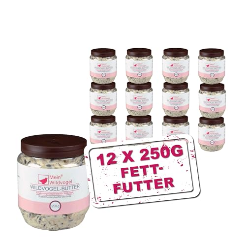 MeinWildvogel - Wildvogel-Butter 12 x 250g, nährstoffreiches Fettfutter mit Sonnenblumenkerne für Wildvögel und Gartenvögel. Ganzjähriges Weichfutter/Peanut Butter für Ihre Vögel, ohne Gentechnik von Mein Wildvogel