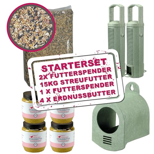 MeinWildvogel - Wildvogel Streufutter & Erdnussbutter Starter Set - 2X Futterspender, 15kg Streufutter, 1x Erdnussbutterspender, 4X Erdnussbutter. Made in Holland, recyceltes Material und wetterfest MeinWildvogel - Wildvogel Streufutter & Erdnussbutter Starter Set - 2X Futterspender, 15kg Streufutter, 1x Erdnussbutterspender, 4X Erdnussbutter. Made in Holland, recyceltes Material und wetterfest von Mein Wildvogel