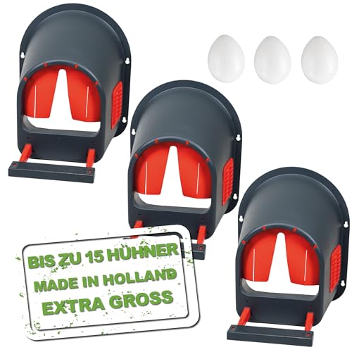 MyCozynest Legenest für Hühner - 3 Stück, bis zu 15 Hühner, Anthrazit/Rot, Robust und Leicht zu Reinigen, Wandmontage, 44 x 40 x 49 cm, Kunststoff, Hühnernest/Geflügelnest von Meine Hennen