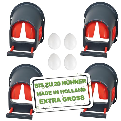 MyCozynest Legenest für Hühner - 4 Stück, bis zu 20 Hühner, Anthrazit/Rot, Robust und Leicht zu Reinigen, Wandmontage, 44 x 40 x 49 cm, Kunststoff, Hühnernest/Geflügelnest von Meine Hennen