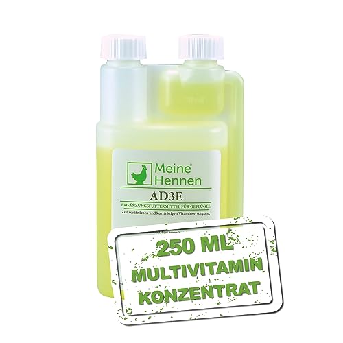 Meine Hennen AD3E 250 ml, Multivitamin für Hühner, Tauben und Wachteln. Hühner Vitamine für Ihr Geflügel zur Unterstützung eines gesunden Immunsystems und Stoffwechsels - Hühner Zubehör von Meine Hennen