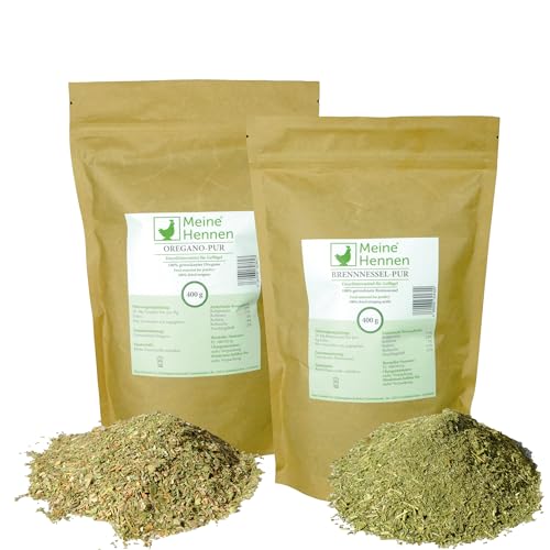 MeineHennen Oregano PUR & Brennnessel PUR je 400g - 2er Pack - Natürliche Futterergänzung für Hühner & Wachteln - Ohne Zusatzstoffe - Unterstützt Verdauung & Immunsystem MeineHennen Oregano PUR & Brennnessel PUR je 400g - 2er Pack - Natürliche Futterergänzung für Hühner & Wachteln - Ohne Zusatzstoffe - Unterstützt Verdauung & Immunsystem von Meine Hennen