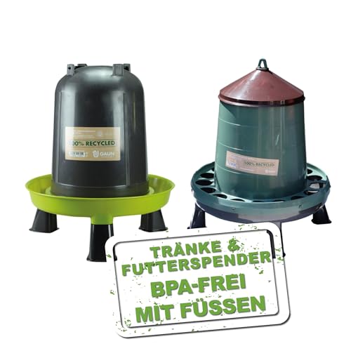 MeineHennen Futterautomat 2 Kg und Wasserspender 5 Liter für Hühner und Wachteln - hygienischer Futterspender und Geflügeltränke/Tränke im Set - abnehmbare Füße - BPA-Frei - Spülmaschinengeeignet von Meine Hennen