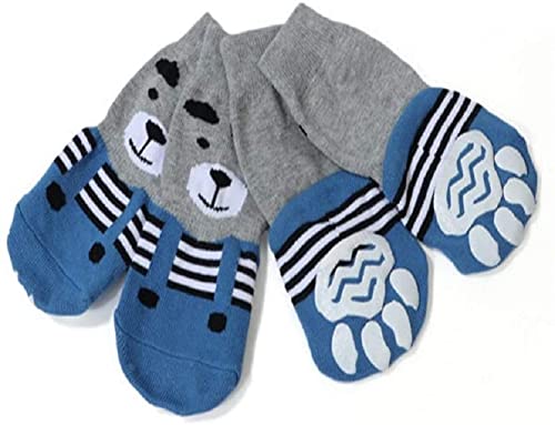 Meioro Anti-Rutsch Hundesocken Traktionskontrolle Cotton Breathable Paw Protectors für Indoor Wear Set von 4 Großen und Mittelgroßen Hunden (4XL, Blau) von meioro