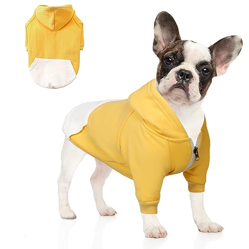 meioro Reißverschluss Kapuzen Haustier Kleidung Hund Katze Kleidung Niedlichen Haustier Kleidung warme Kapuze französische Bulldogge Pug (XL, Gelb) von meioro